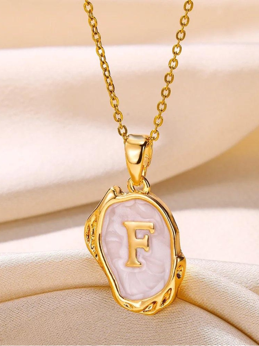 “F” Gold Plated Oceanus Oyster Shell Initial Pendant Necklace